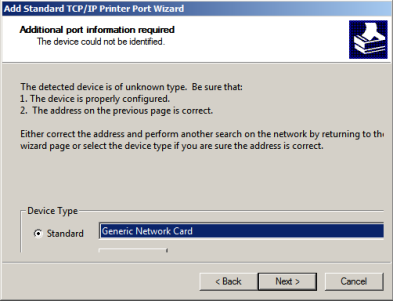Additional port information required